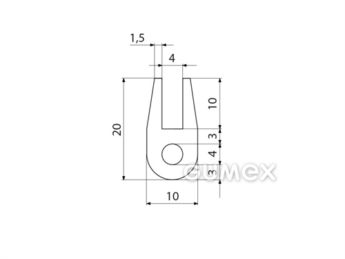 "U" Silikonprofil mit Loch, 20x10/4mm, 60°ShA, -60°C/+180°C, transparent, 